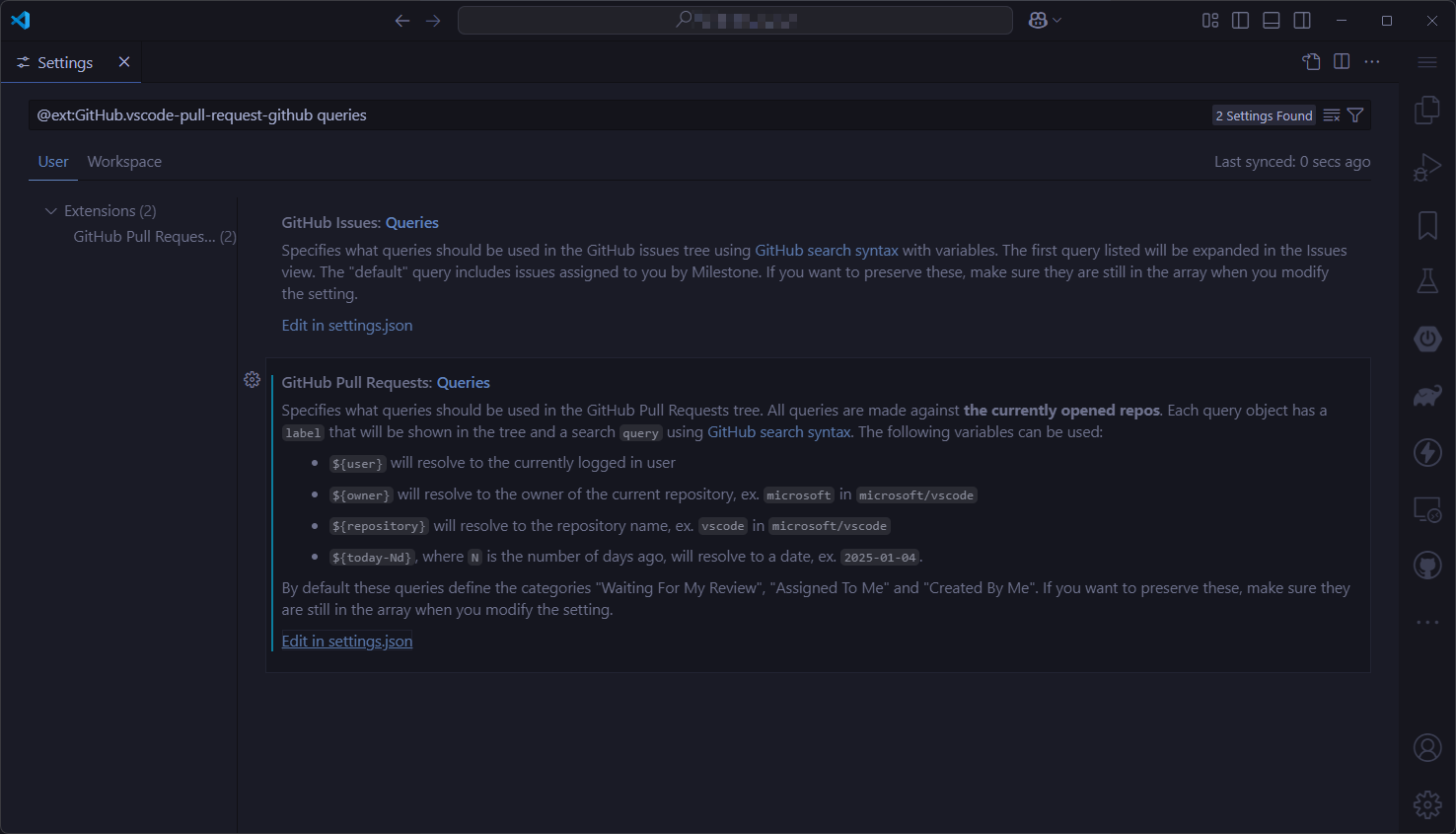 GitHub Pull Requests: Configure